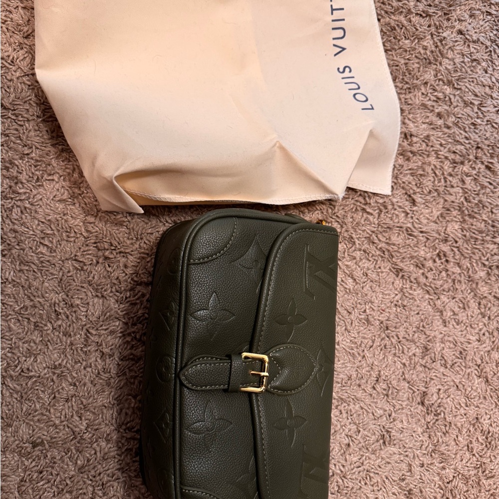 Louis Vuitton Olive Green Embossed Monogram Shoulder Bag with Gold Buckle